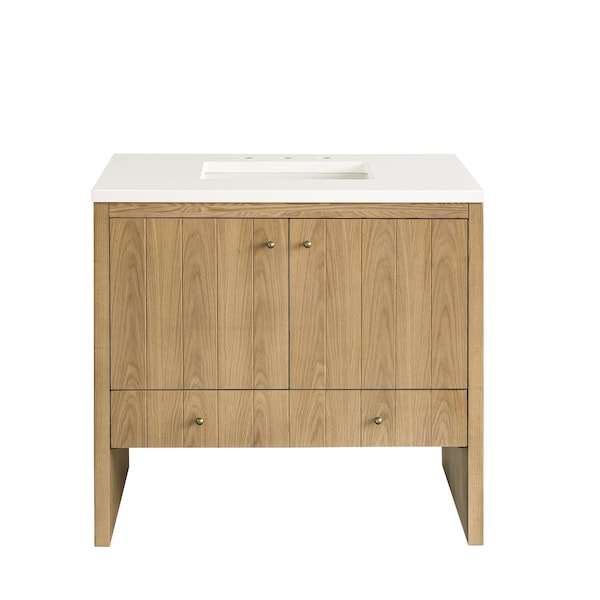 James Martin Vanities Hudson 36in Single Vanity, Light Natural Oak w/ 3 CM White Zeus Top 435-V36-LNO-3WZ - main